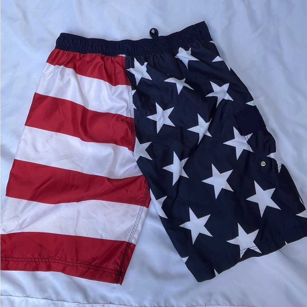 Bioworld Men's American Flag Board Shorts - Red, White & Blue. XXL